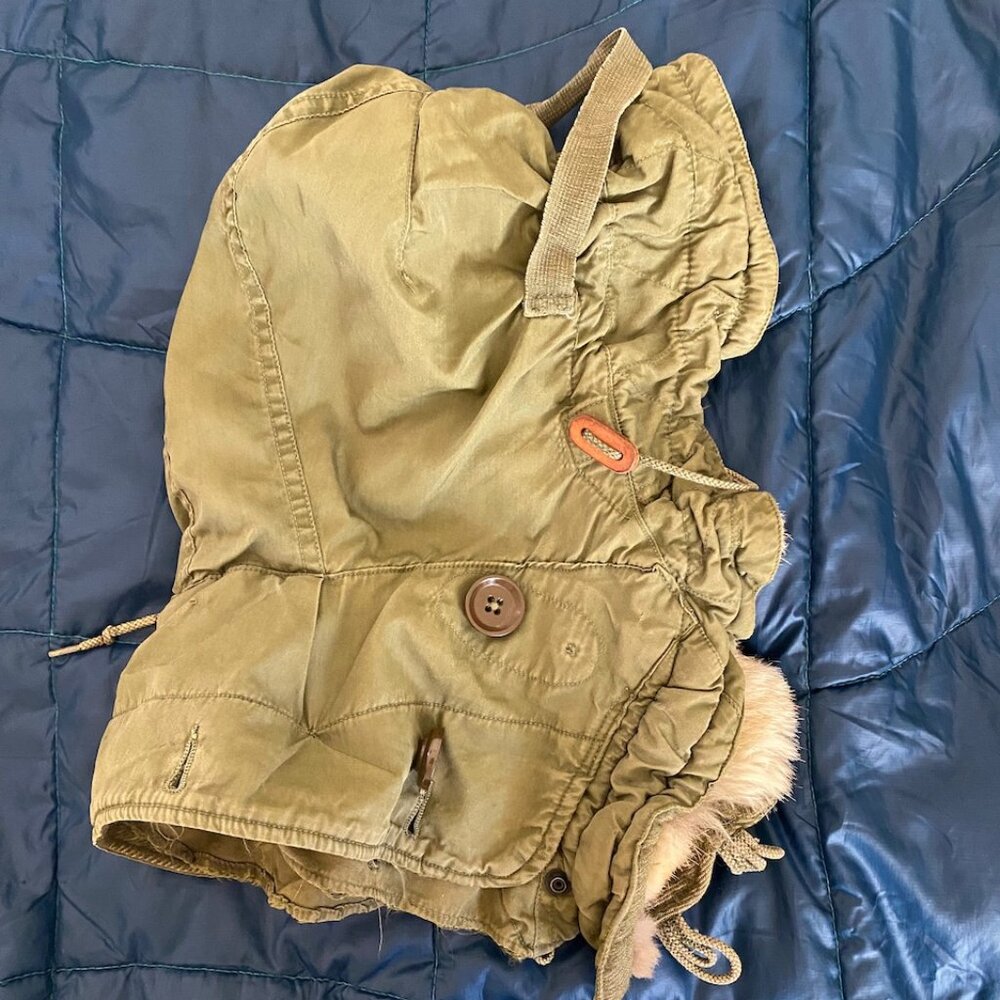Vintage Real Fur Ruffed Army Jacket Hood